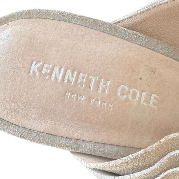 Kenneth Cole Laken Suede Ruffle Slide Sandals Sz 9.5 Two-Tone Dusty Gray - Picture 3 of 8